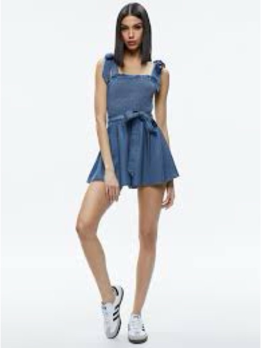 Alice + Olivia Blue Denim Tie-Detail Romper